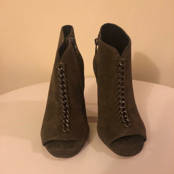 Coach Olive Green Suede Peep Toe Booties - Picture 2 of 6